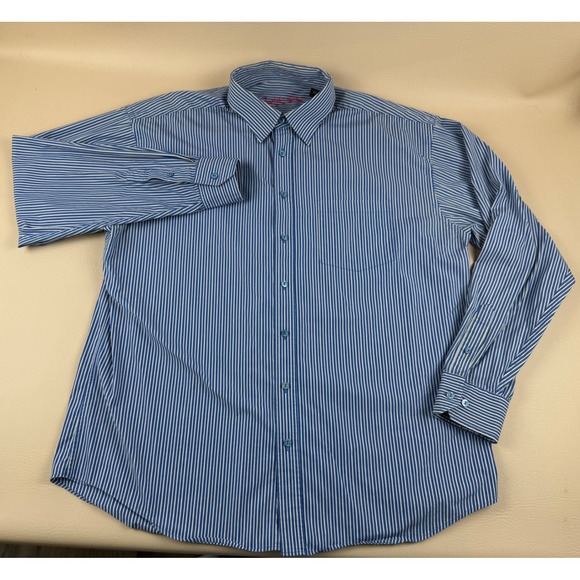 Bugatchi Uomo Other - Preppy Striped Button Down Shirt Blue White XXL Bugatchi Uomo